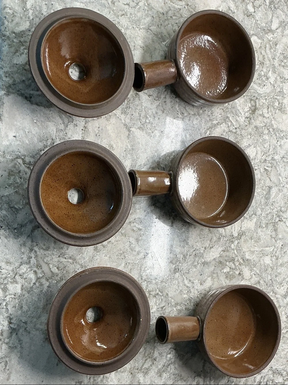 Vintage stoneware soup crocks with vented lids and handles  (set of 3)